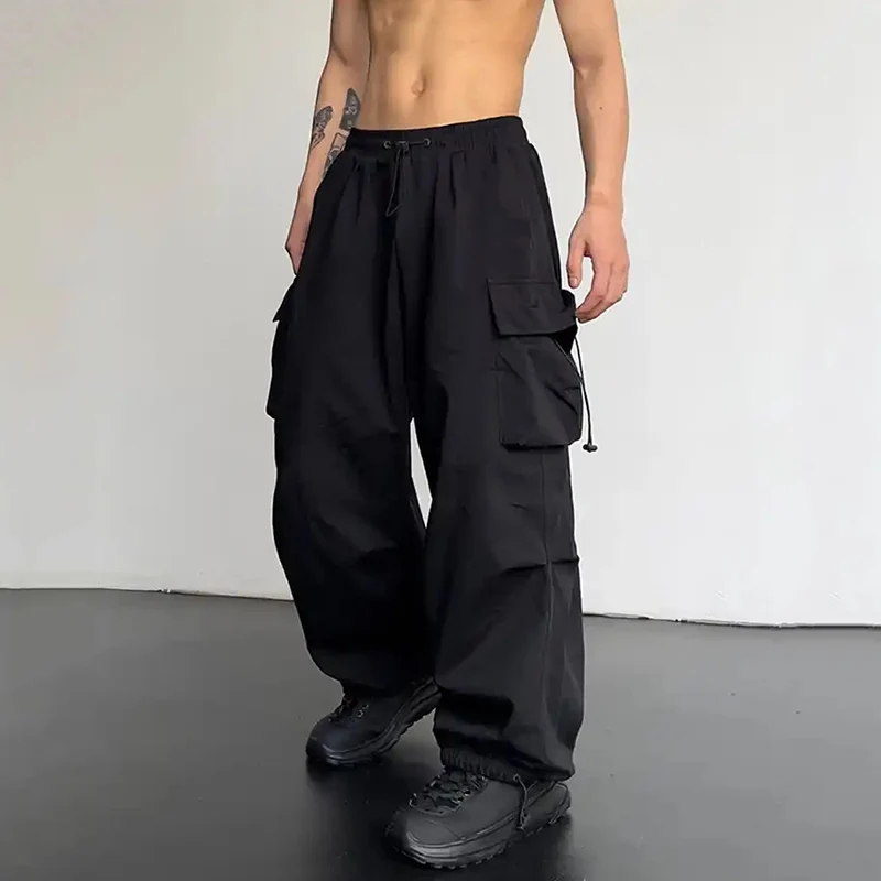 Men's Casual Cargo Pants Fashion Streetwear Classic Man Straight Wide-leg Pants Drawstring Workwear Trendy Loose Cargo Trousers - Image 2