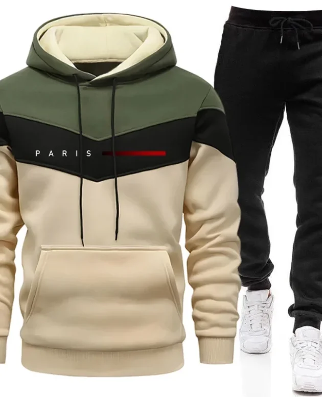 Paris Fashion Men's Hoodies Set Daily Casual Sports Hooded Sweatshirt and Jogger Pants Male Urban Trend Warm Pullover Tracksuit