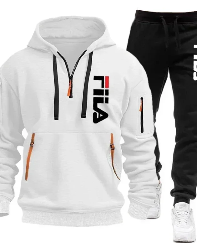 2026 Autumn and winter new men's multi pocket zipper hooded sports shirt+pants two-piece set, men's casual pullover sports set