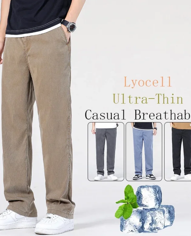 Summer Ultrathin High Quality Soft Lyocell Fabric Men's Jeans Loose Straight Denim Pants Cosy Breathe Casual Trousers M-5XL