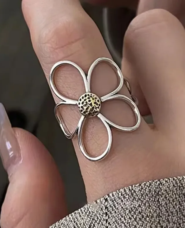 VENTFILLE 925 Sterling Silve Flower Ring for Women Gift Hollow Out Design Retro Hip Hop Versatile Jewelry Party Gift Dropship