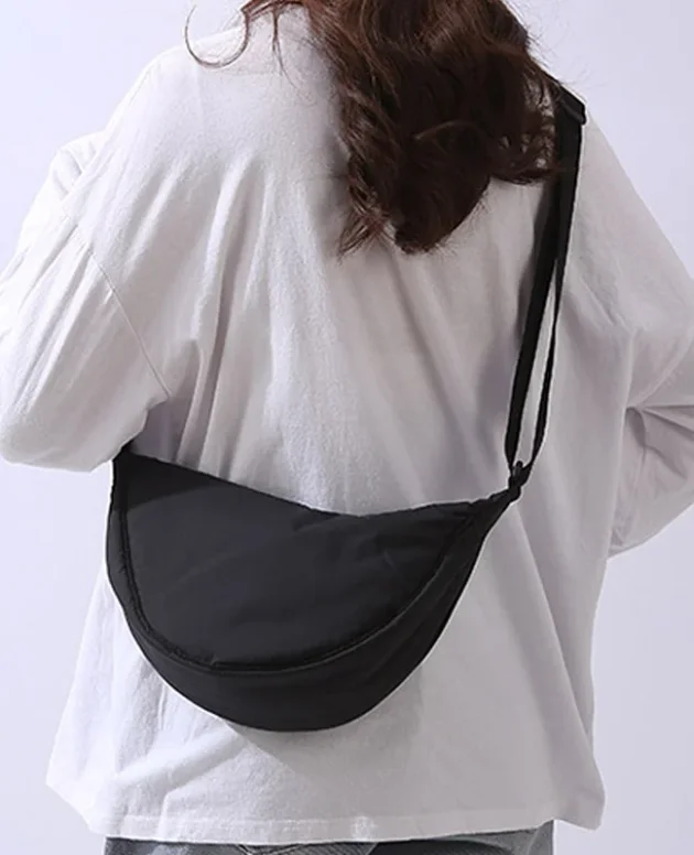 Solid Color Women's Portable Shoulder Bag Simple Female Nylon Cloth Padded Crossbody Bags Travel Purse Handbags Messenger Bag