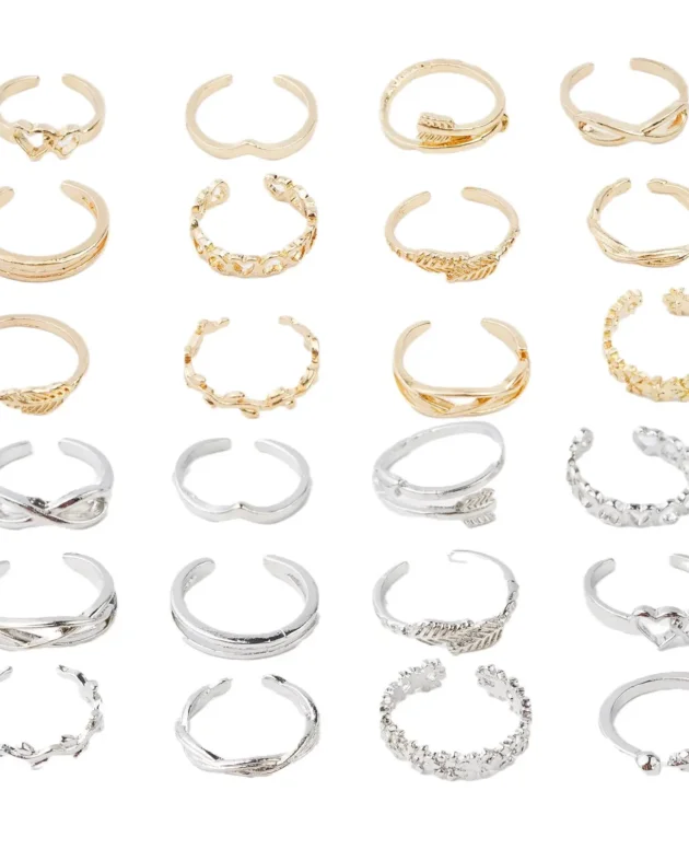 12pcs Toe Ladies Adjustable Toe Rings Summer Fashion Foot Beach Open Barefoot Finger Rings Cute Heart Feather Jewelry