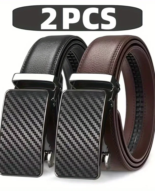 1/2pcs Men's Genuine Leather Belt, Men Business Casual Ratchet Belt, Large Size 105-140 150 160 170cm Automatic Buckle Waistband