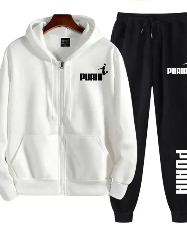 2025 new men's sportswear trend printed hooded sweatshirt pants 2piece set casual zipper jacket set daily clothing autumn winter