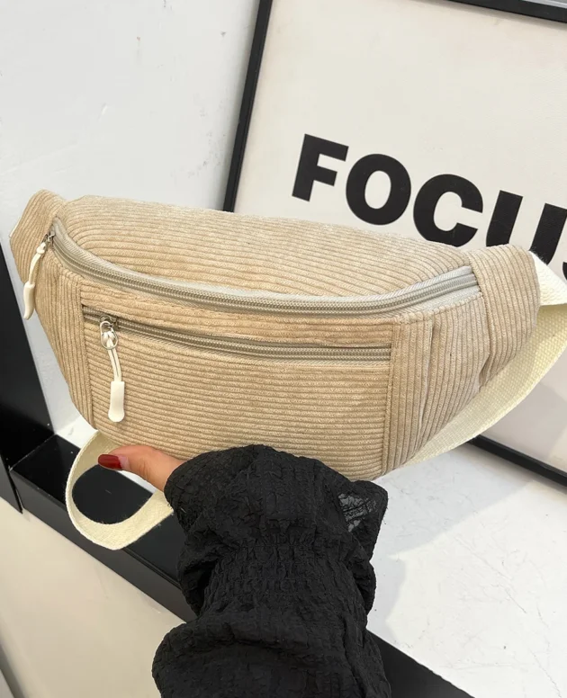 Women Waist Bag Corduroy Student Shoulder Handbag Crossbody Chest Breast Bag Fanny Pack Fashion Phone Female Bum Belt Purse