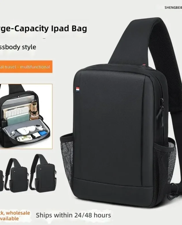 Waterproof Men Large Capacity Chest Bag iPad Bag Waterproof Crossbody Shoulder Tablet Storage Bag with Earphone Hole