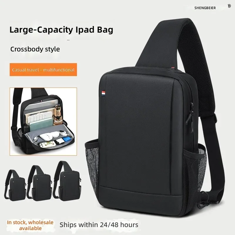Waterproof Men Large Capacity Chest Bag iPad Bag Waterproof Crossbody Shoulder Tablet Storage Bag with Earphone Hole