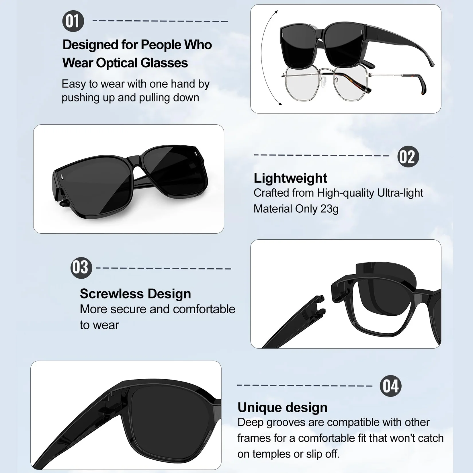 Fit Over Glasses Sunglasses for Women Men, Polarized Sunglasses for Cover Prescription Glasses with UV Protection - Image 3