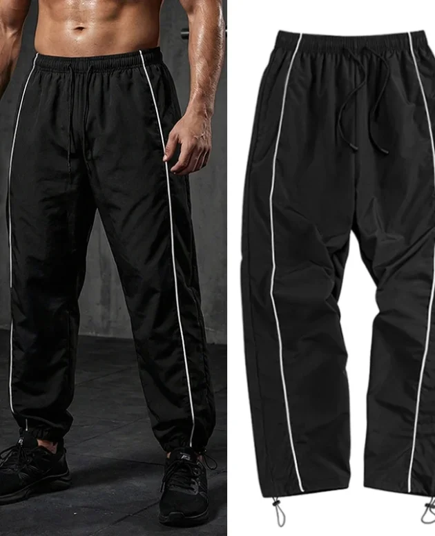 Men's Trendy Sporty Pants with Lines Gym Workout Running Trousers with Side Pockets Athletic Quick-Dry Breathable Sweatpants
