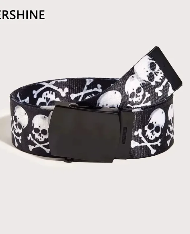 HERSHINE 1-piece men's fashion skull print adjustable belt, Y2K unisex gothic punk rock hip-hop accessory，spring，summer
