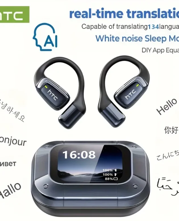 【AI Translator Earbuds】HTC NE25 Bluetooth Earphones LCD Touch Screen Sport Wireless Headphones Long Life with HD Mic