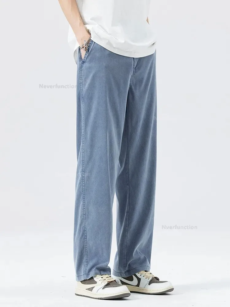 Ultra Thin Baggy Jeans Men's Summer New in Lyocell Soft Breathable Straight Trousers Elastic Waist Casual Blue Gray Wide Pants - Image 5