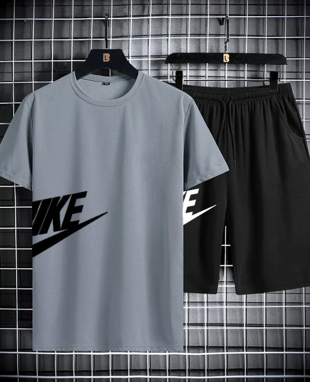 Men's summer short sleeved set, quick drying short sleeved T-shirt shorts, running sports set, two-piece set