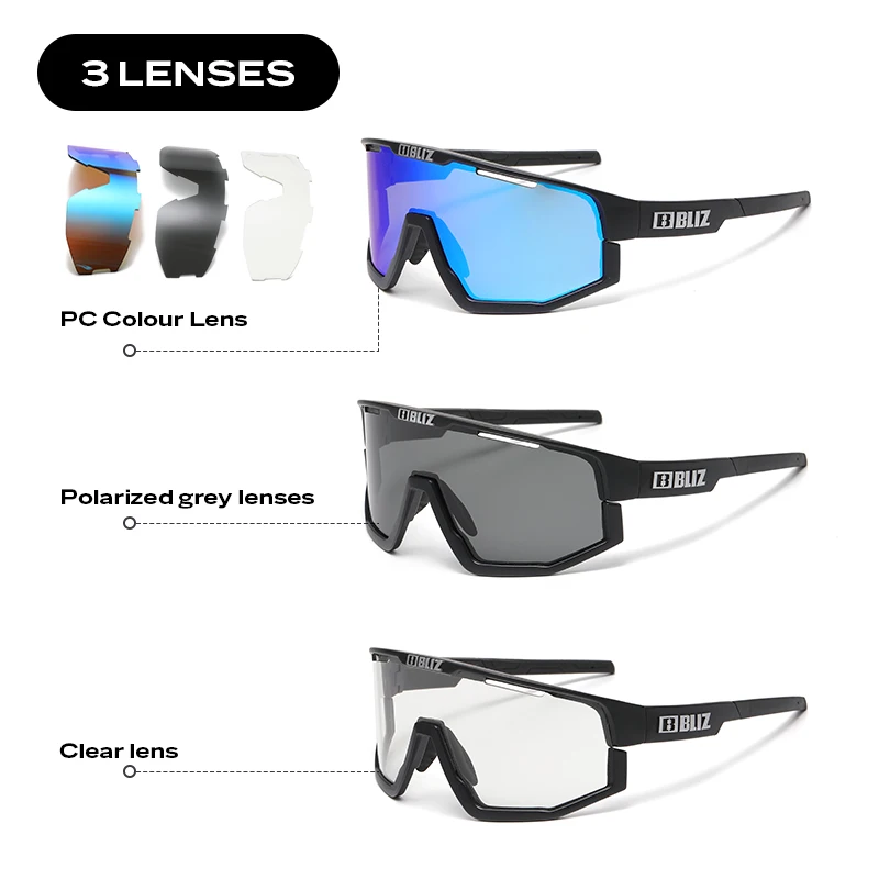 B BLIZ Fusion Polarized Bike Glasses 3-Pack - UV Protection Cycling Goggles for Men/Women with Interchangeable Lenses - Image 6