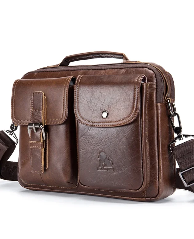 Men's genuine leather shoulder bag, retro top layer cowhide casual crossbody bag, men's crossbody square bag