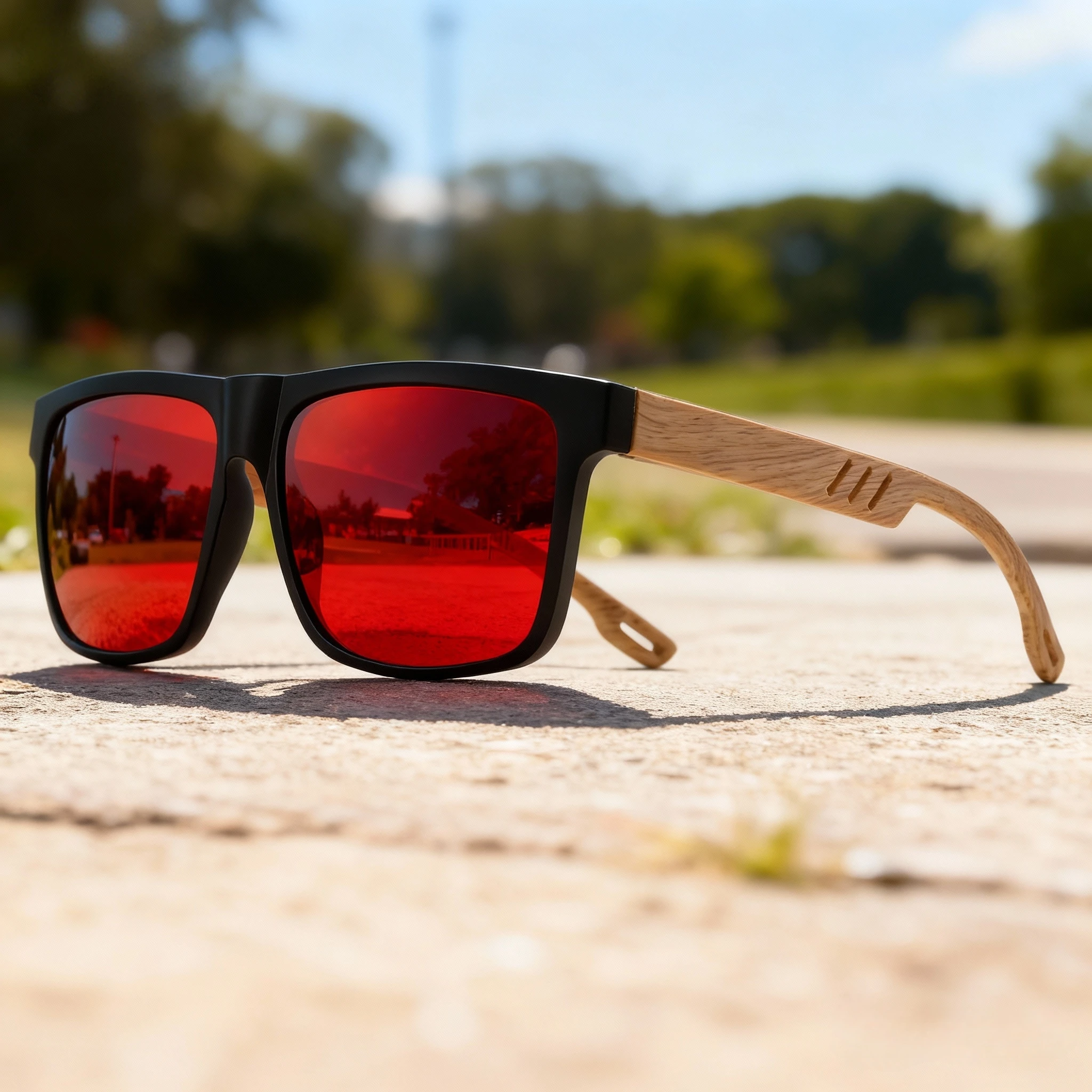New Fashion Square Sunglasses - Wood Grain Spring Hinge, UV400 Unisex for Driving, Hiking & Travel - Image 3
