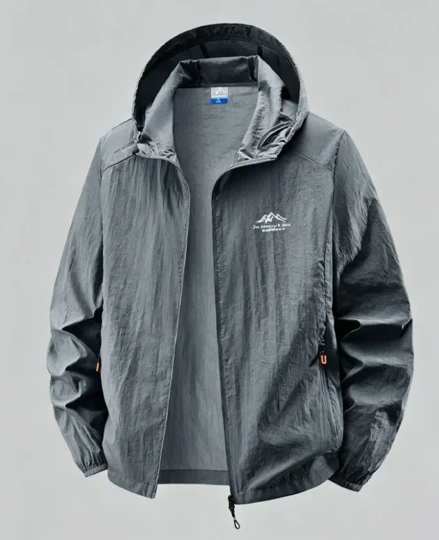 UPF50+ Men's Hooded Sun Protection Jacket Lightweight Outdoor Windbreaker Quick Dry Breathable UV Coat for Hiking Skin Coat