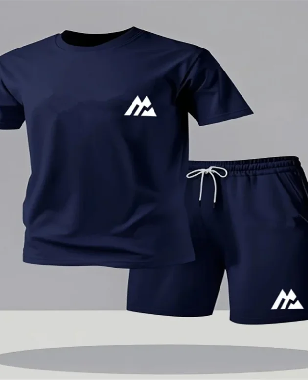 Men's Fashion Street Short Sleeve Set Men's Sports Shirt Set Men's Round Neck Short Sleeve Shorts Sports Set 2-piece Set