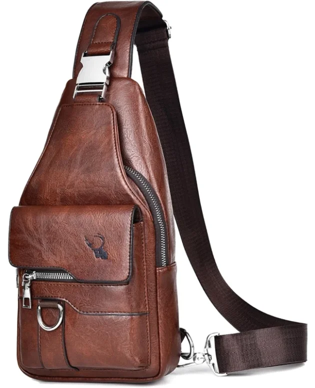 Sling Bag for Men Crossbody Chest Bag,PU leather Over the Shoulder Purse Cross Body Sling Backpack for Travel