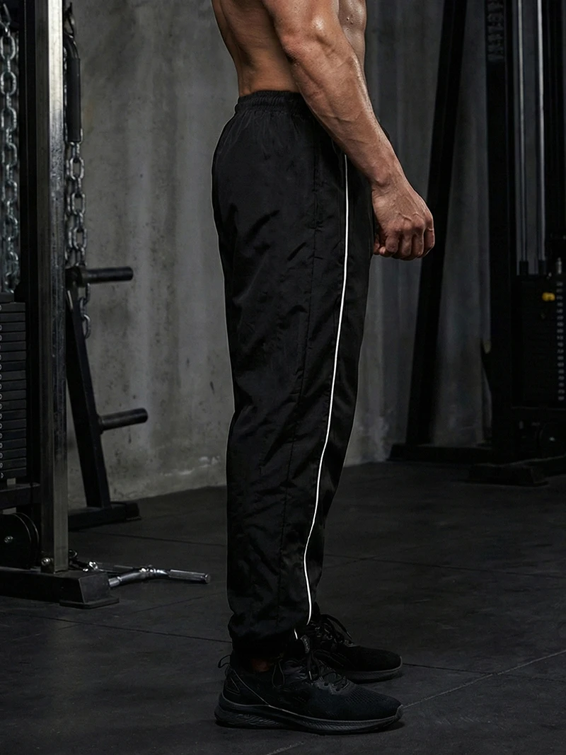 Men's Trendy Sporty Pants with Lines Gym Workout Running Trousers with Side Pockets Athletic Quick-Dry Breathable Sweatpants - Image 2