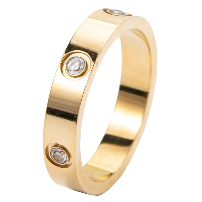Trendy Stainless Steel Rose Gold Color Love Ring for Women Men Couple Shiny Zircon Rings Jewelry Wedding Gift - Image 5