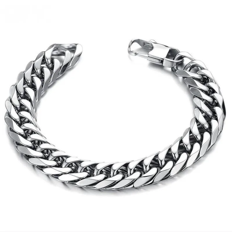 HNSP Stainless Steel LA Cuban Link Chain Bracelet For Men Punk Hip Hop Silver Color Hand Chain 8/10/12/14MM Thick - Image 2