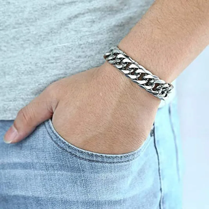 HNSP Stainless Steel LA Cuban Link Chain Bracelet For Men Punk Hip Hop Silver Color Hand Chain 8/10/12/14MM Thick - Image 6