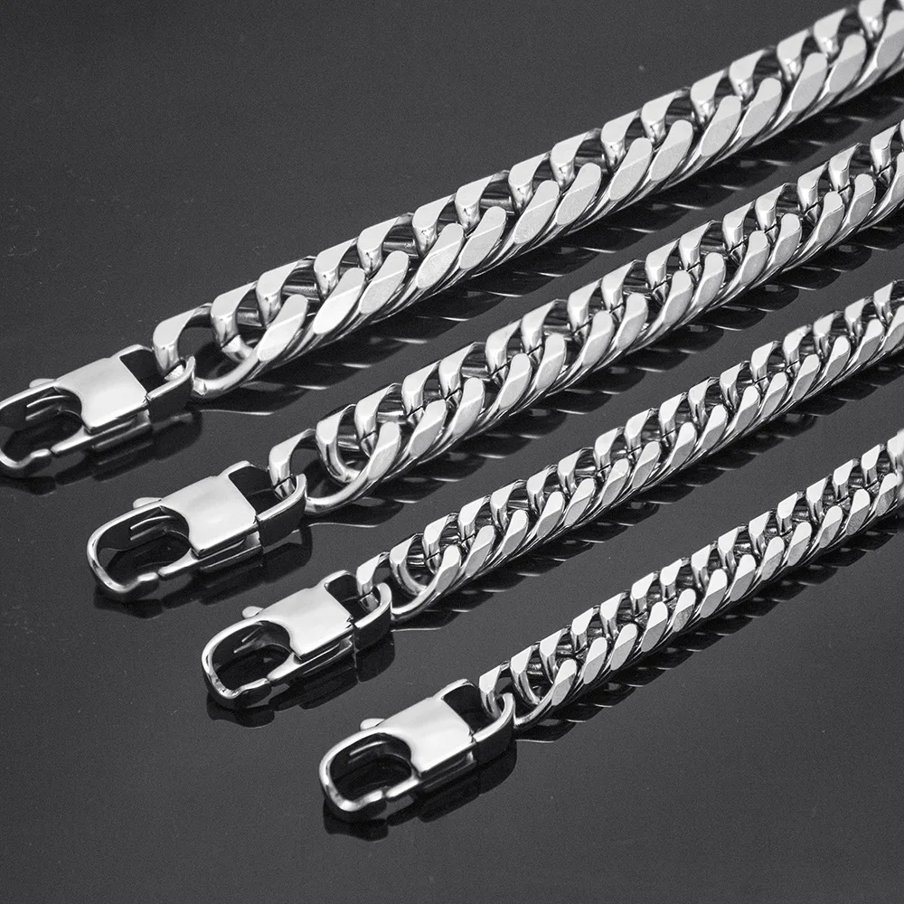 HNSP Stainless Steel LA Cuban Link Chain Bracelet For Men Punk Hip Hop Silver Color Hand Chain 8/10/12/14MM Thick - Image 3