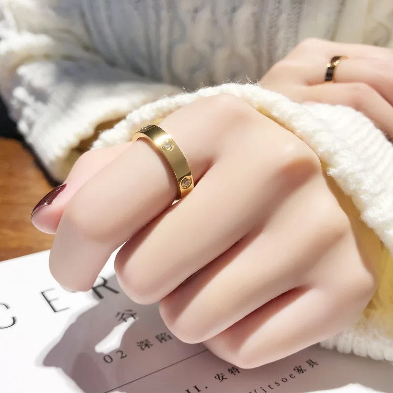 Trendy Stainless Steel Rose Gold Color Love Ring for Women Men Couple Shiny Zircon Rings Jewelry Wedding Gift - Image 3