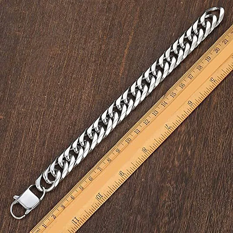 HNSP Stainless Steel LA Cuban Link Chain Bracelet For Men Punk Hip Hop Silver Color Hand Chain 8/10/12/14MM Thick - Image 5