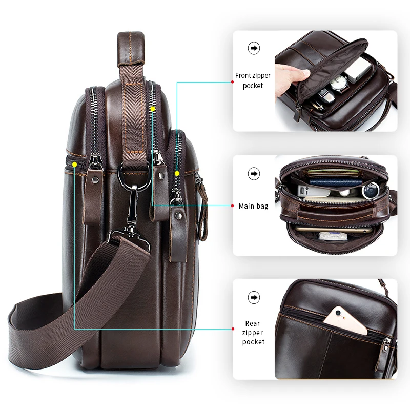Men's crossbody bag, fashionable leather bag, trendy retro men's top layer cowhide shoulder bag - Image 5