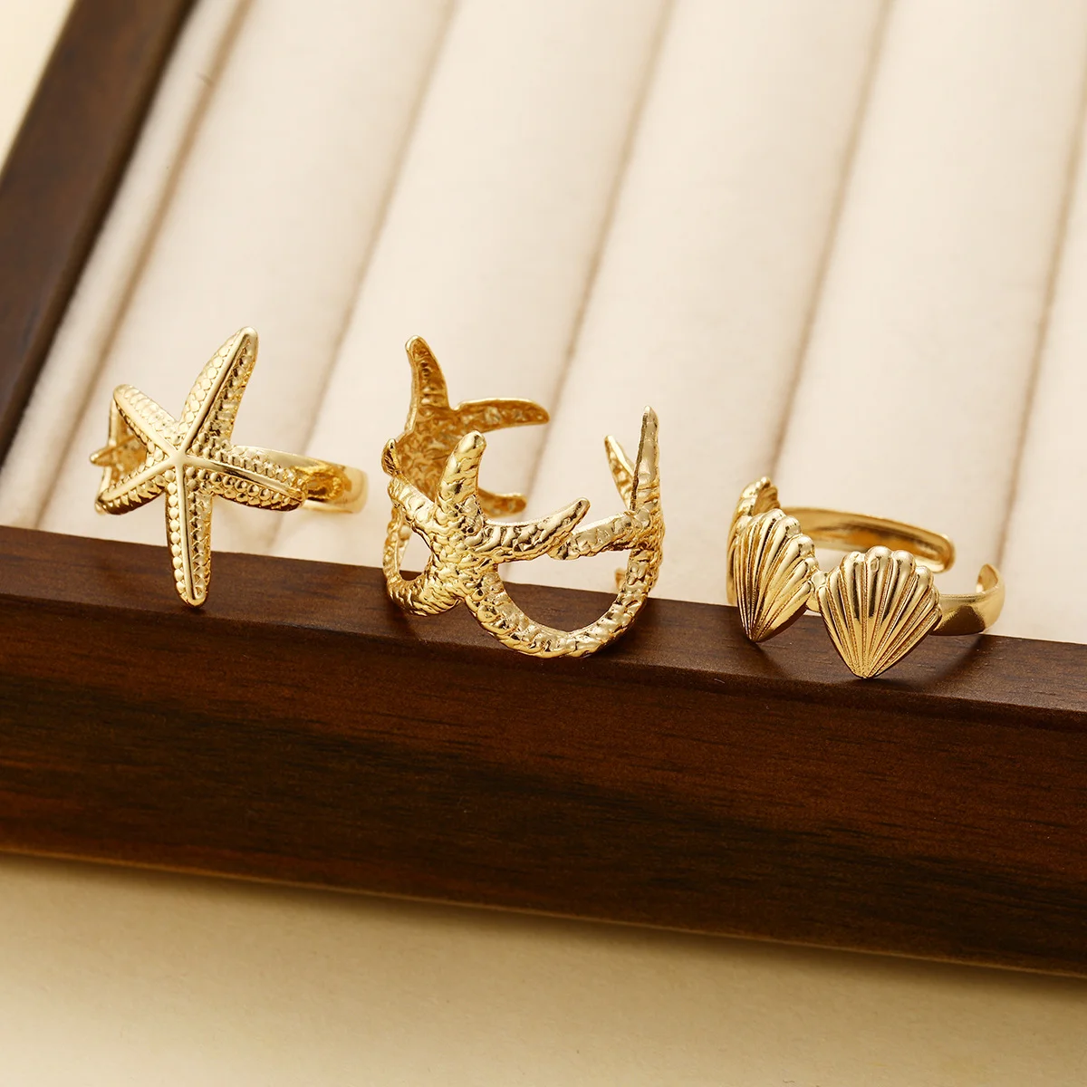 Punk Starfish Scallop Adjustable Open Rings Set for Women Trendy Geometric Gold Color Metal Irregular Ring Summer Beach Jewelry - Image 3