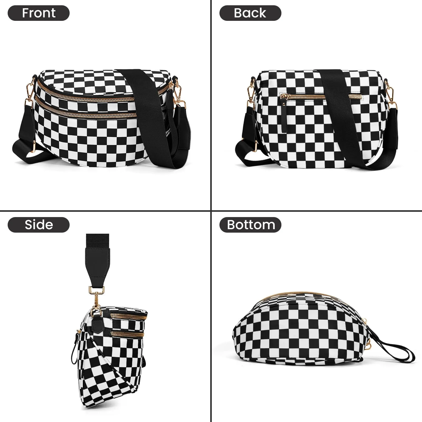 DOYOGI Black and White Checkered Spacious Bum Bag Crossbody Bags for Women Nylon Travel essentials Mommy Bag Diaper Bag for Mom - Image 3