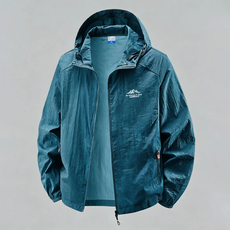 UPF50+ Men's Hooded Sun Protection Jacket Lightweight Outdoor Windbreaker Quick Dry Breathable UV Coat for Hiking Skin Coat - Image 3