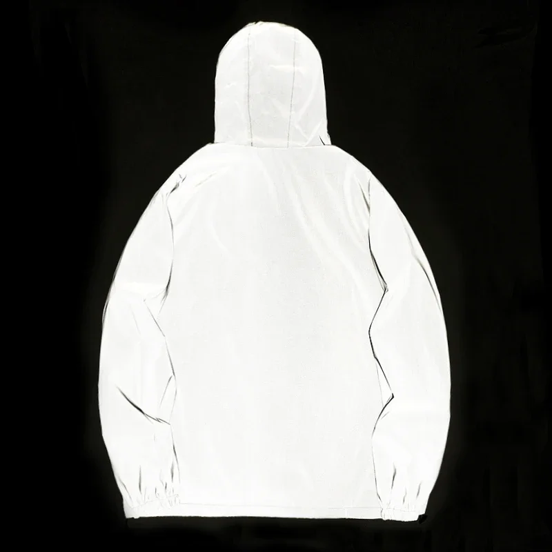 NEW SIZE Night Reflective Jackets Double Fabric Windbreaker Hooded Jacket Men Hip Hop Dancer Waterproof Zipper Coats Outwear - Image 2