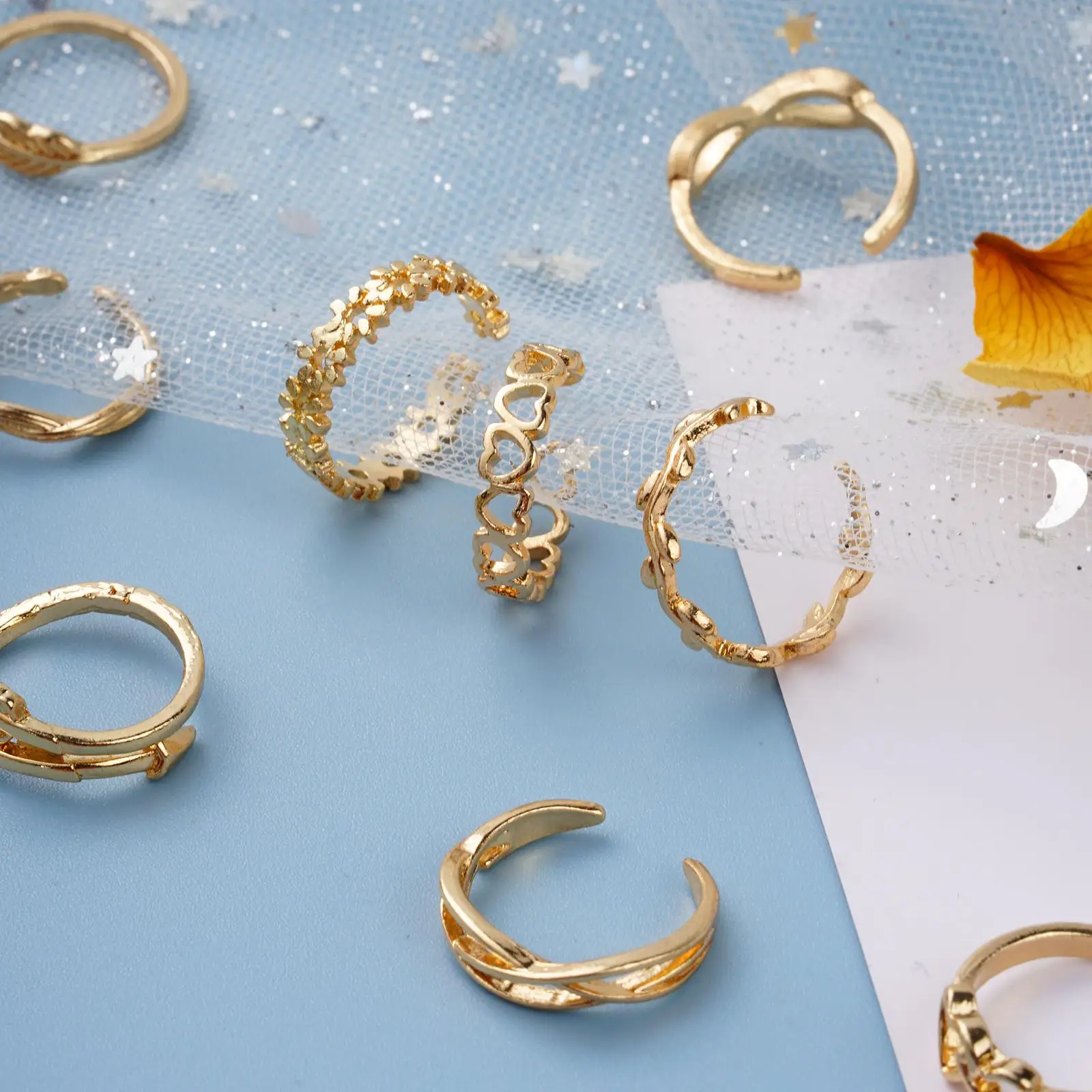 12pcs Toe Ladies Adjustable Toe Rings Summer Fashion Foot Beach Open Barefoot Finger Rings Cute Heart Feather Jewelry - Image 2