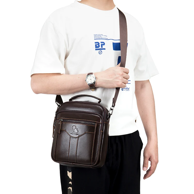 Men's crossbody bag, fashionable leather bag, trendy retro men's top layer cowhide shoulder bag - Image 3