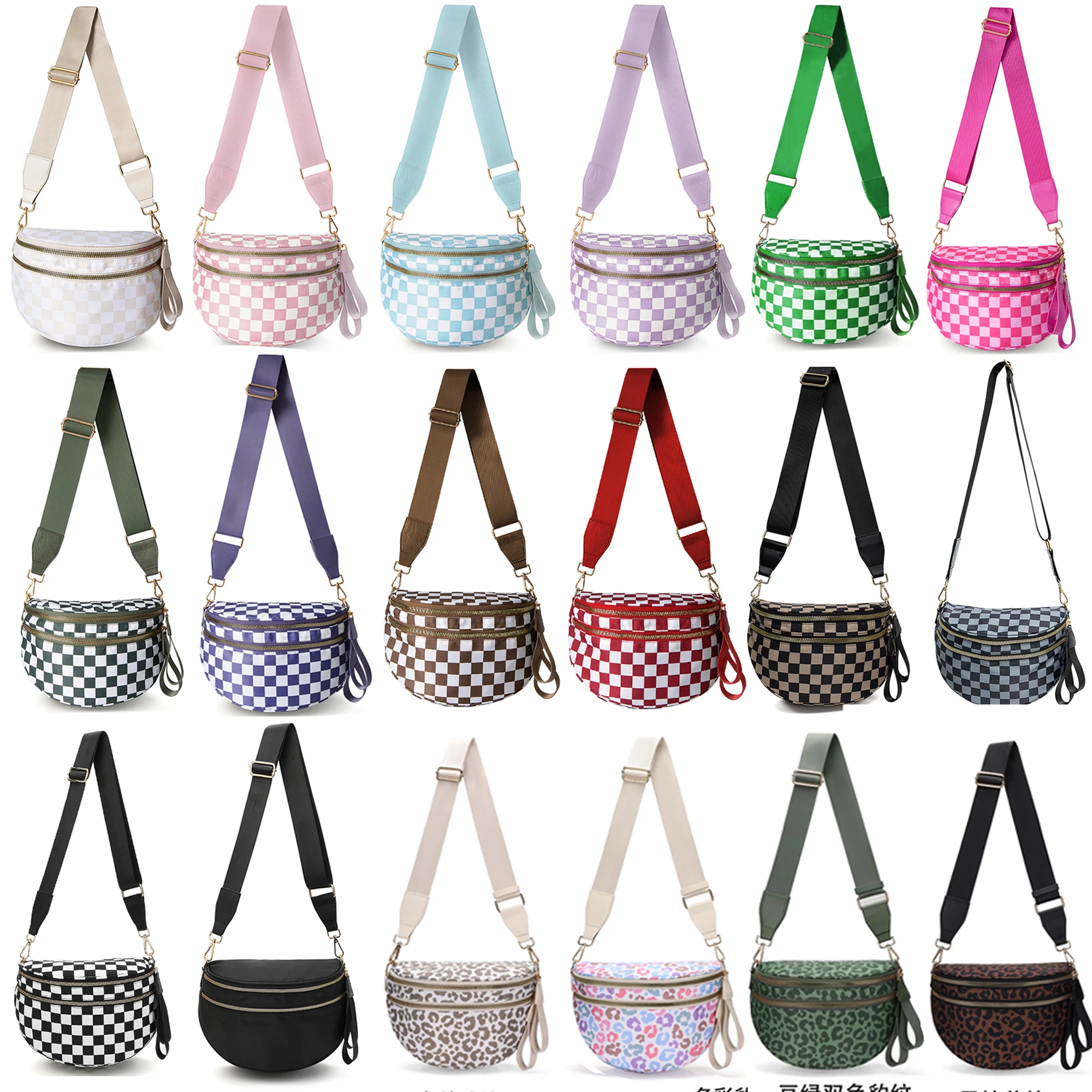 DOYOGI Black and White Checkered Spacious Bum Bag Crossbody Bags for Women Nylon Travel essentials Mommy Bag Diaper Bag for Mom - Image 6