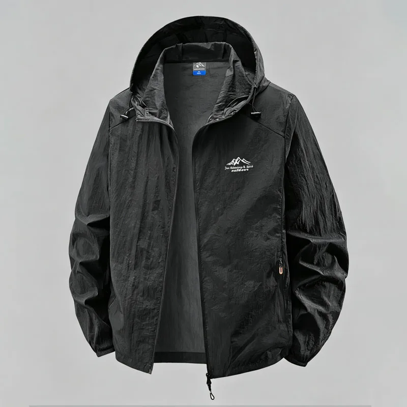 UPF50+ Men's Hooded Sun Protection Jacket Lightweight Outdoor Windbreaker Quick Dry Breathable UV Coat for Hiking Skin Coat - Image 6