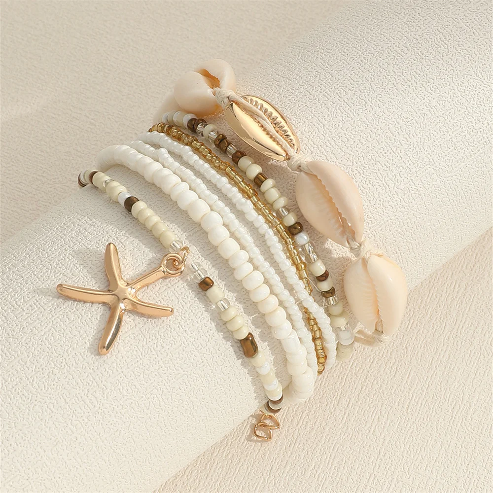 7pcs Bohemian Multilayer Ocean Style Starfish Shell Beads Summer Bracelets For Women Jewelry Perfect For Beach Vacation Festival - Image 3