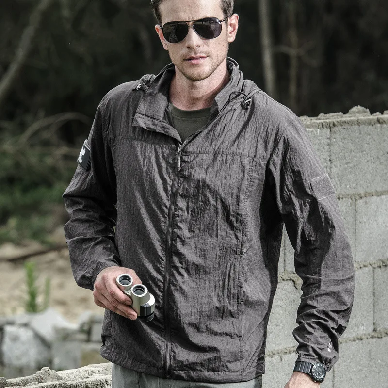 Summer Lightweight Tactical Jacket Men's Windbreaker Thin Skin Hooded Raincoat Quick Dry Breathable Waterproof Jacket - Image 2