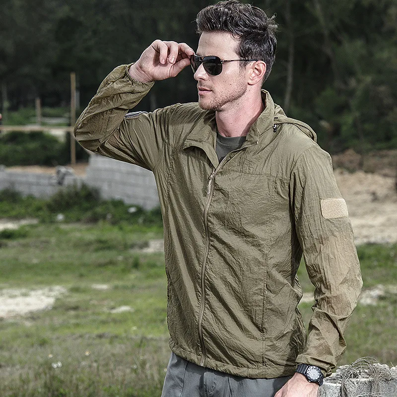 Summer Lightweight Tactical Jacket Men's Windbreaker Thin Skin Hooded Raincoat Quick Dry Breathable Waterproof Jacket - Image 3