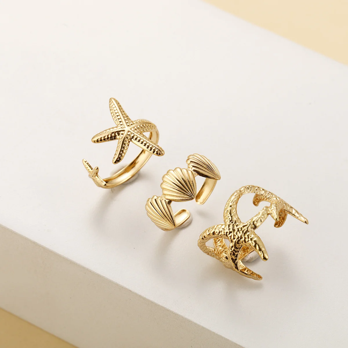 Punk Starfish Scallop Adjustable Open Rings Set for Women Trendy Geometric Gold Color Metal Irregular Ring Summer Beach Jewelry - Image 4