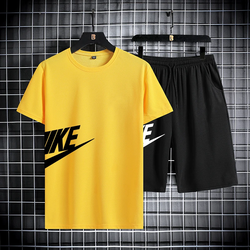 Men's summer short sleeved set, quick drying short sleeved T-shirt shorts, running sports set, two-piece set - Image 2