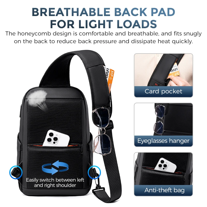 FENRUIEN men's single-shoulder crossbody bag, a convenient summer travel small backpack, 9.7-inch tablet computer chest bag - Image 3
