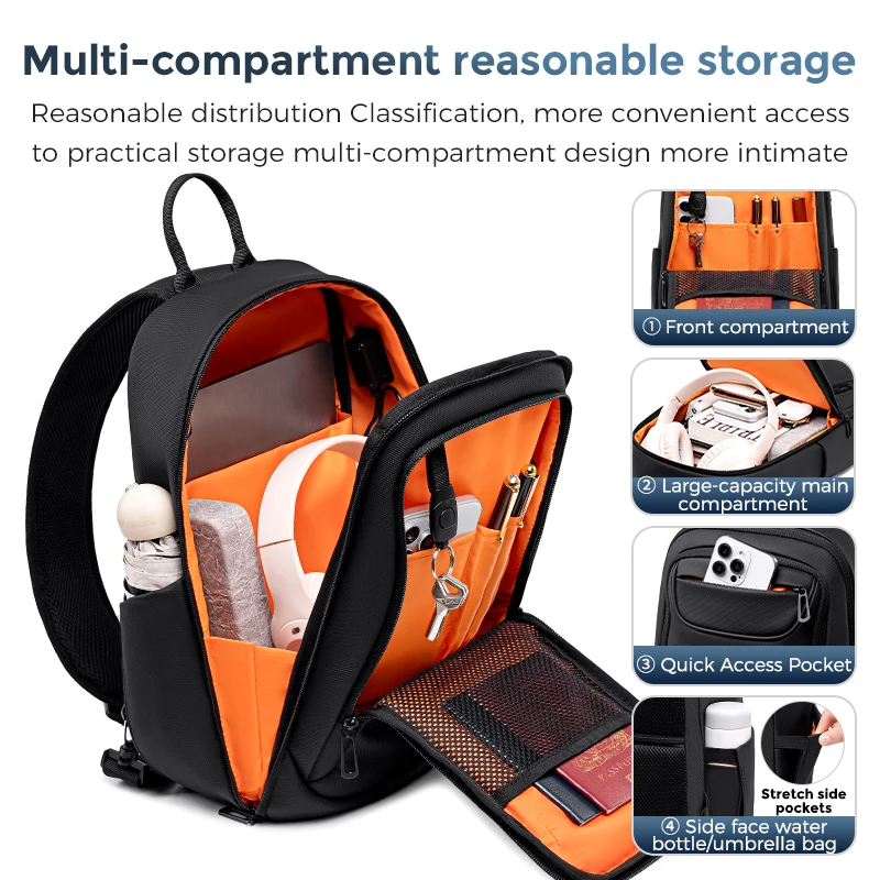FENRUIEN men's single-shoulder crossbody bag, a convenient summer travel small backpack, 9.7-inch tablet computer chest bag - Image 2