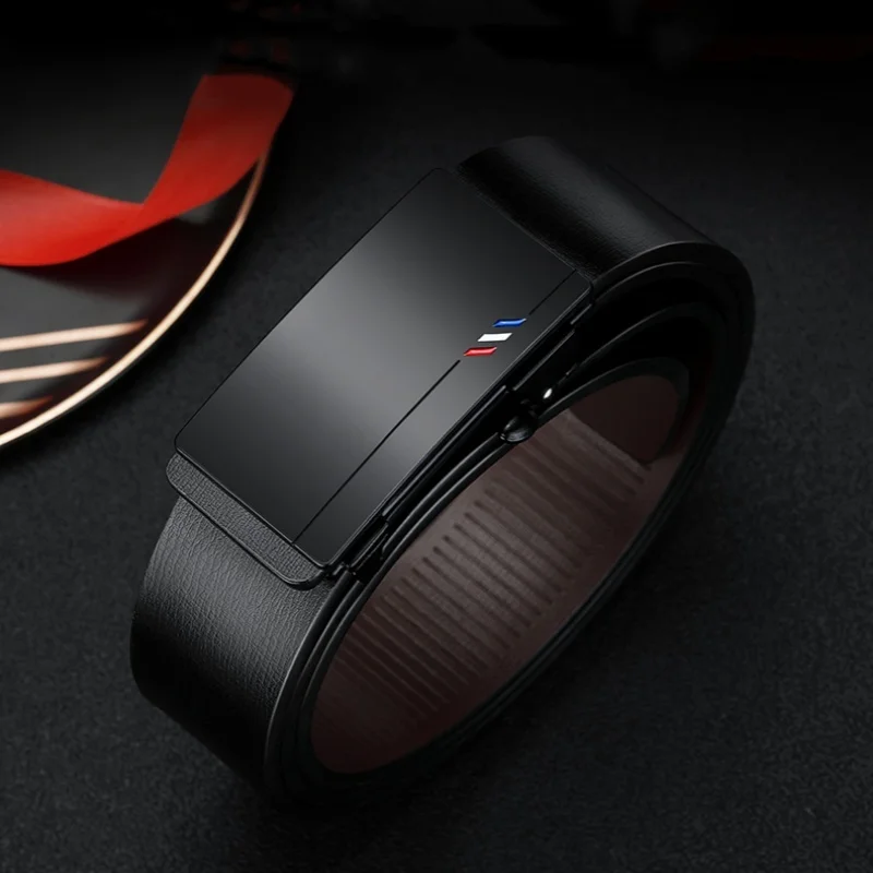 Men's Leather Belts Fashion Automatic Buckle Cowskin Male Belts Luxury Designer Black belt 105-160cm Plus Size Jeans Belt - Image 3
