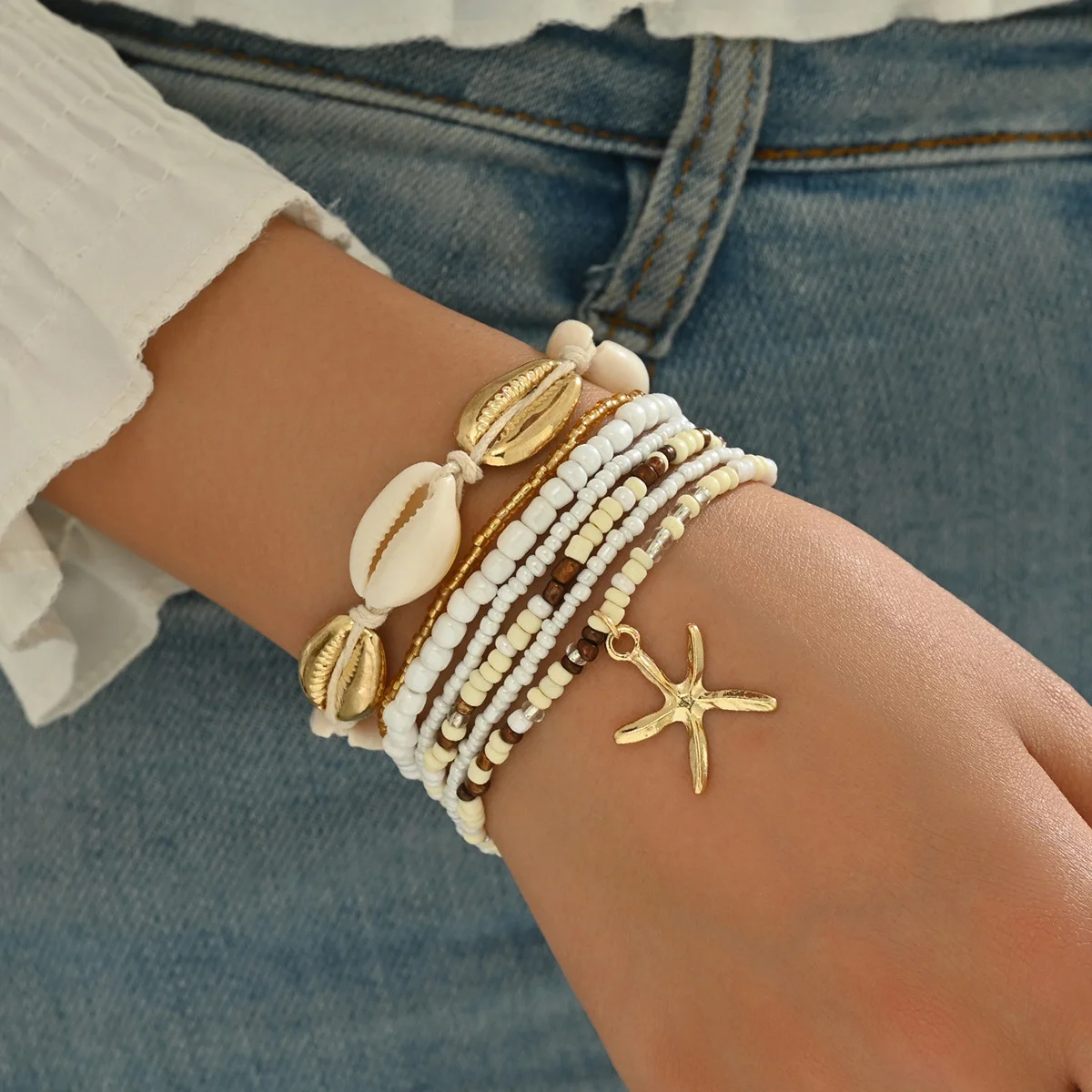 7pcs Bohemian Multilayer Ocean Style Starfish Shell Beads Summer Bracelets For Women Jewelry Perfect For Beach Vacation Festival - Image 2