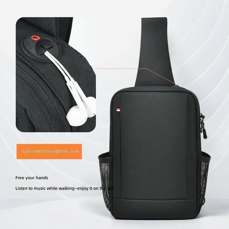 Waterproof Men Large Capacity Chest Bag iPad Bag Waterproof Crossbody Shoulder Tablet Storage Bag with Earphone Hole - Image 3
